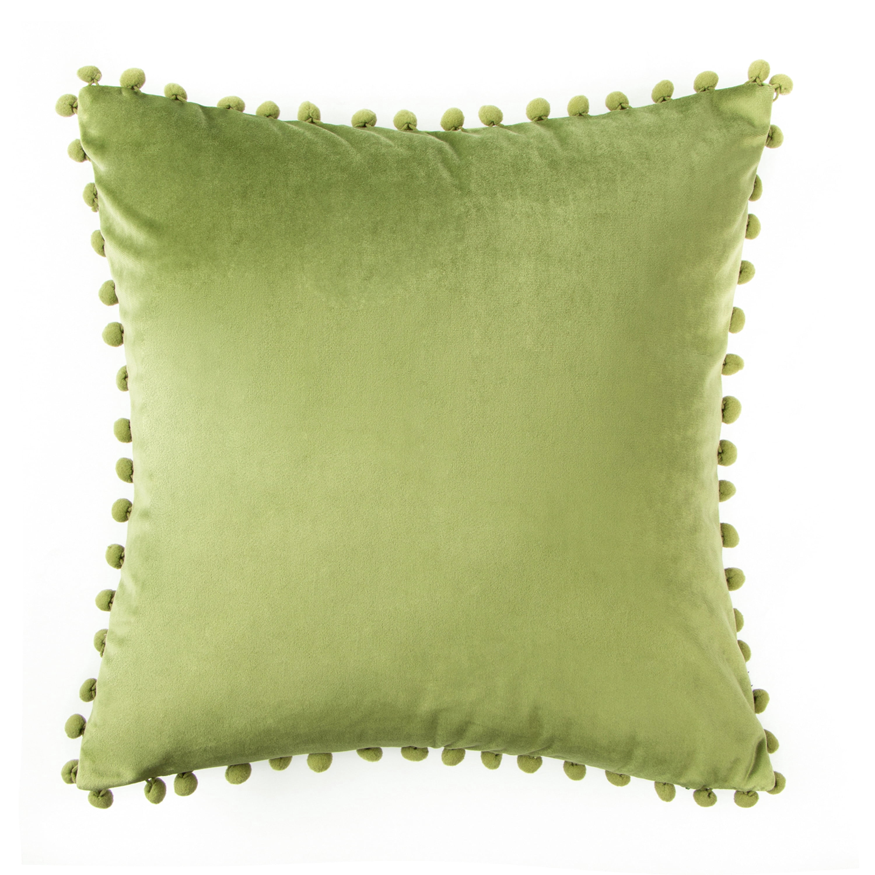 Phantoscope Christmas Decorative Throw Pillow, Pom Pom Velvet Series pillow cover, 22" x 22", Green, 1 Pack