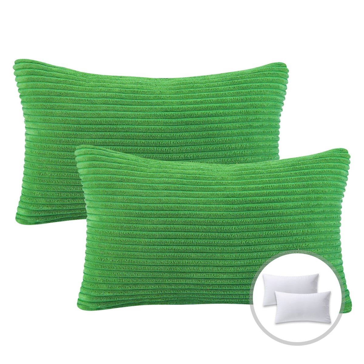 Phantoscope Christmas holiday Decorative Throw Pillow Set, Corduroy Striped Velvet Series Covers with inserts, 12" x 20", Light Green, 2 Pack