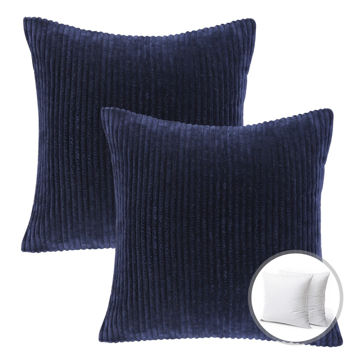 Phantoscope Christmas holiday Decorative Throw Pillow Set, Corduroy Striped Velvet Series Covers with inserts, 20" x 20", Navy, 2 Pack