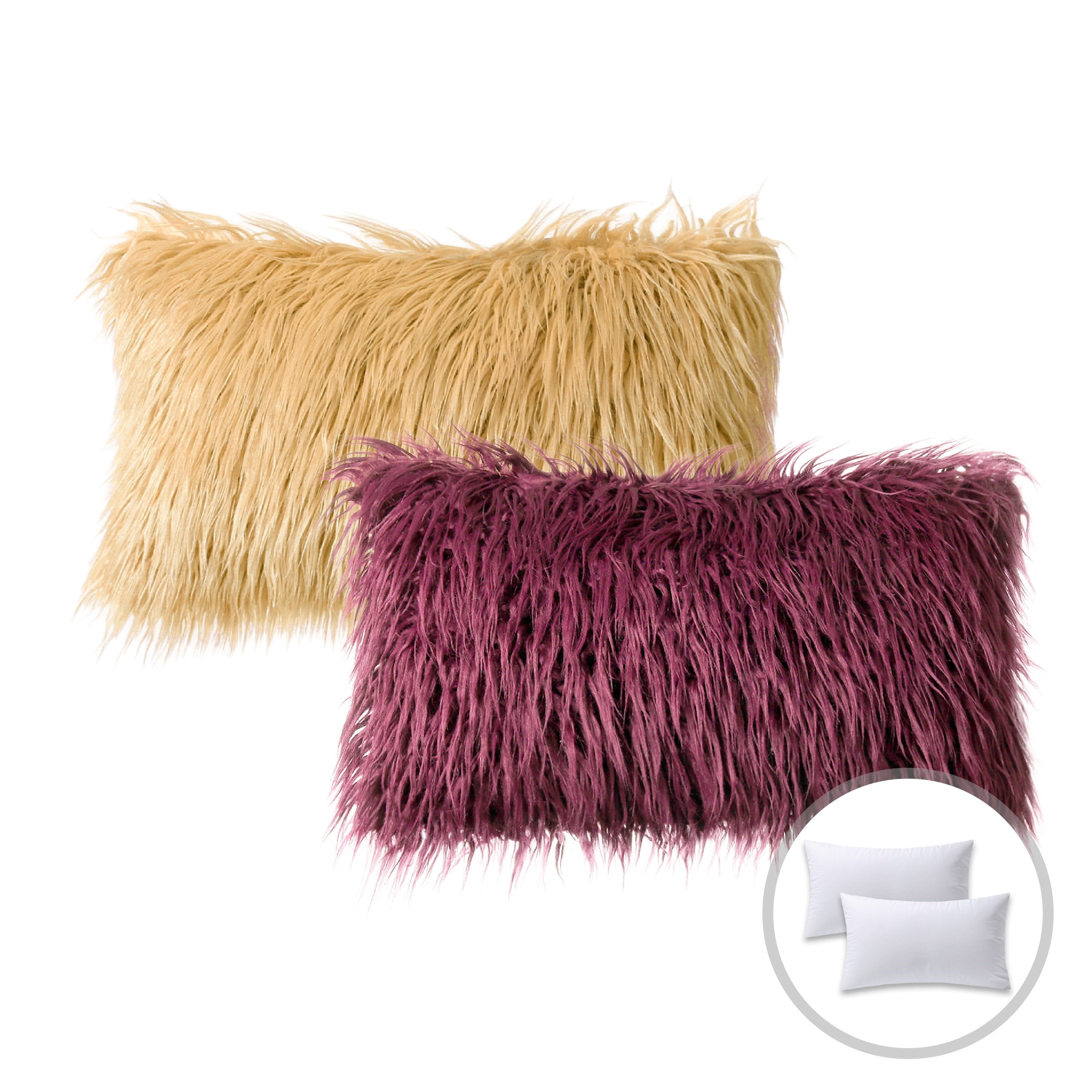 Phantoscope Christmas holiday Decorative Throw Pillow Set, Faux Fur Series Covers with inserts, 12" x 20", Dark Purple and Orange, 2 Pack