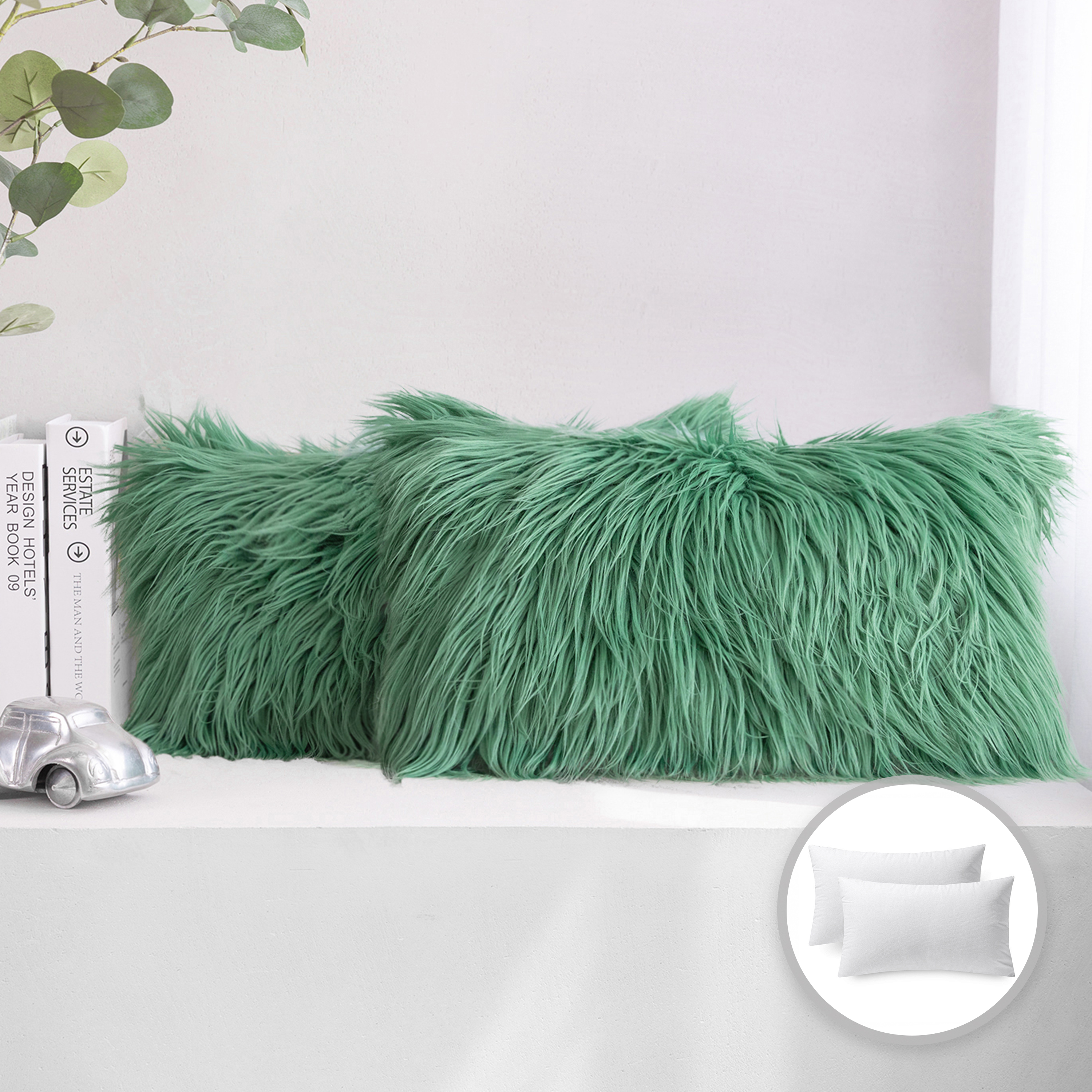 Phantoscope Christmas holiday Decorative Throw Pillow Set, Faux Fur Series Covers with inserts, 12" x 20", Turquoise, 2 Pack