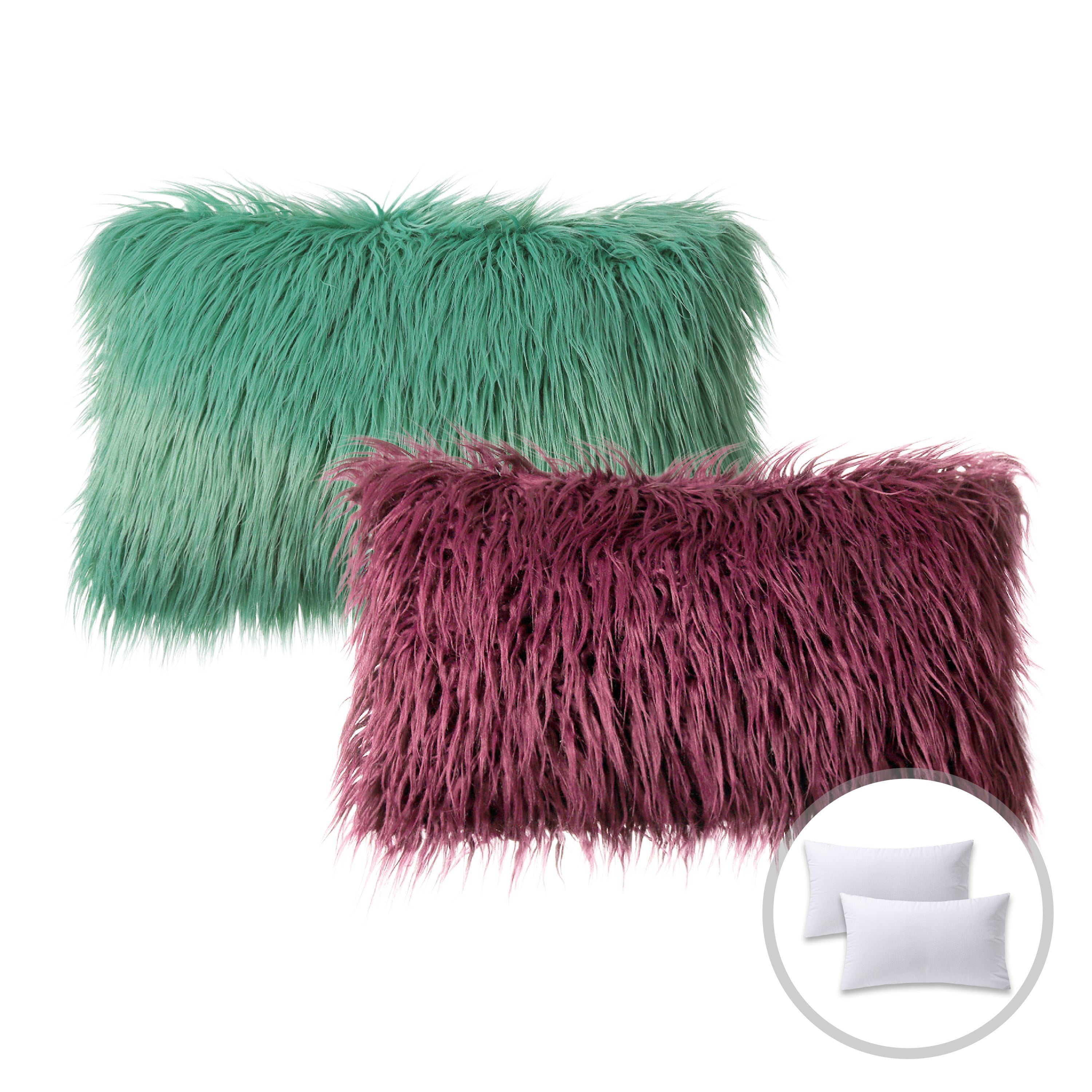 Phantoscope Christmas holiday Decorative Throw Pillow Set, Faux Fur Series Covers with inserts, 12" x 20", Turquoise and Dark Purple, 2 Pack