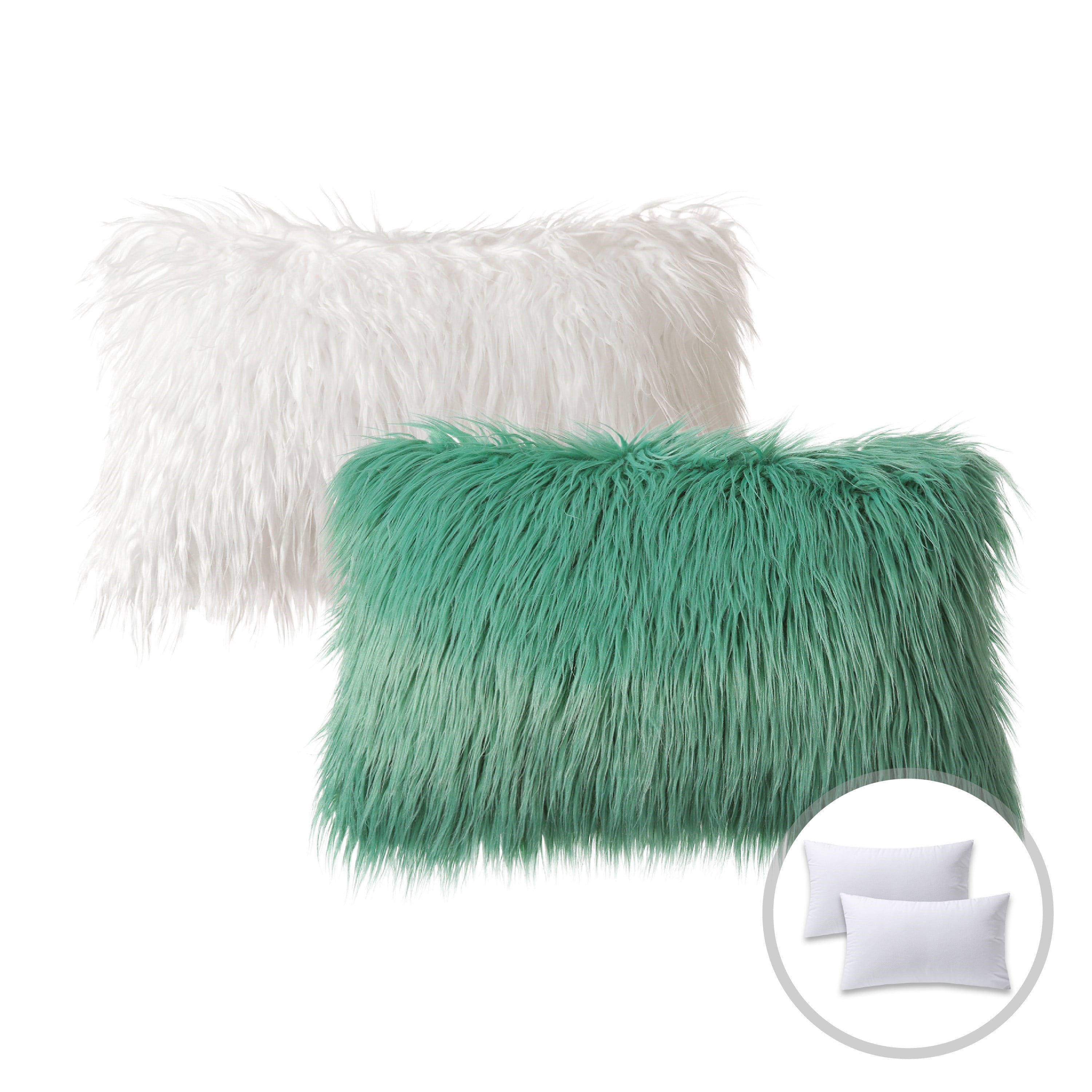 Phantoscope Christmas holiday Decorative Throw Pillow Set, Faux Fur Series Covers with inserts, 12" x 20", Turquoise and Off White, 2 Pack