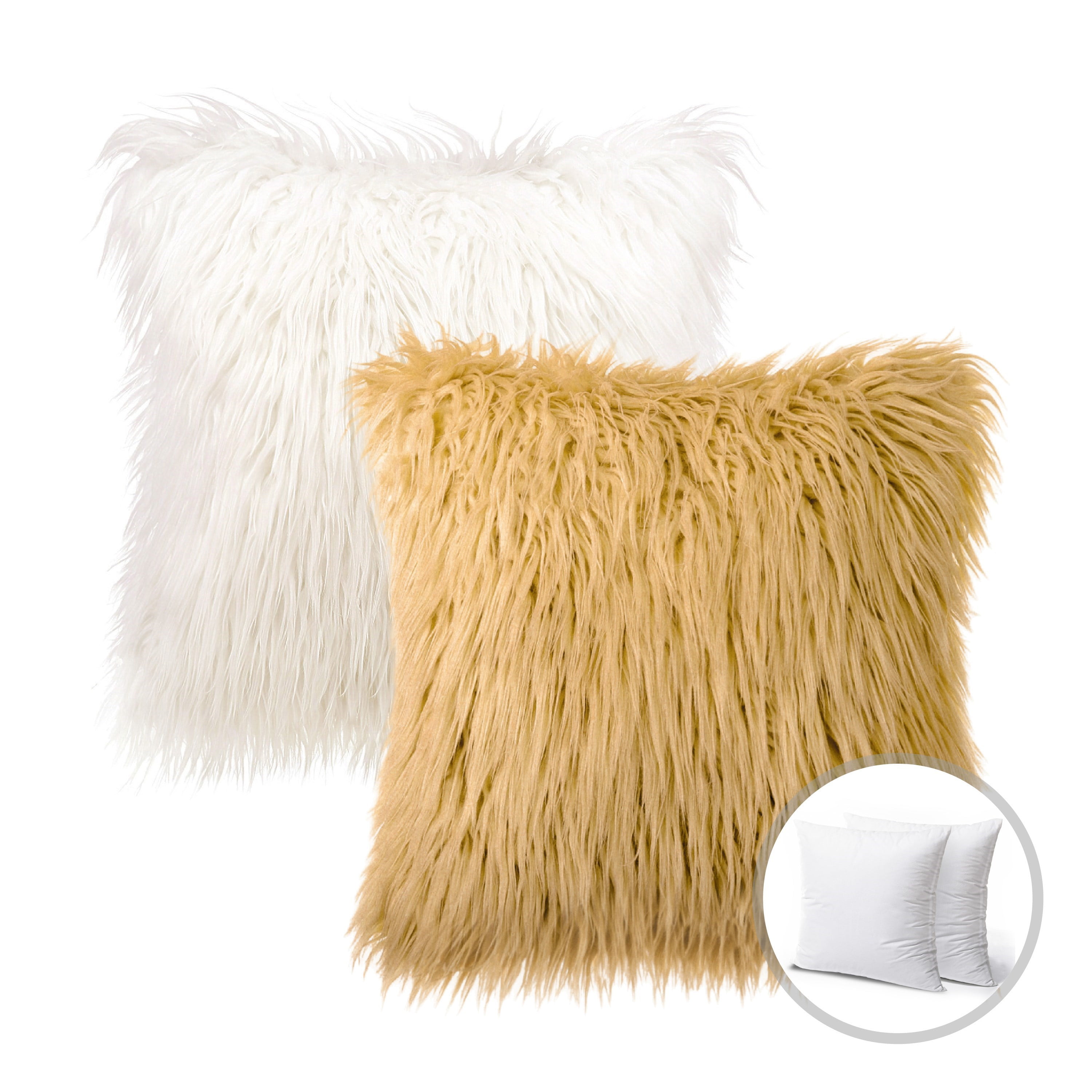 Phantoscope Christmas holiday Decorative Throw Pillow Set, Faux Fur Series Covers with inserts, 22" x 22", Off White and Orange, 2 Pack