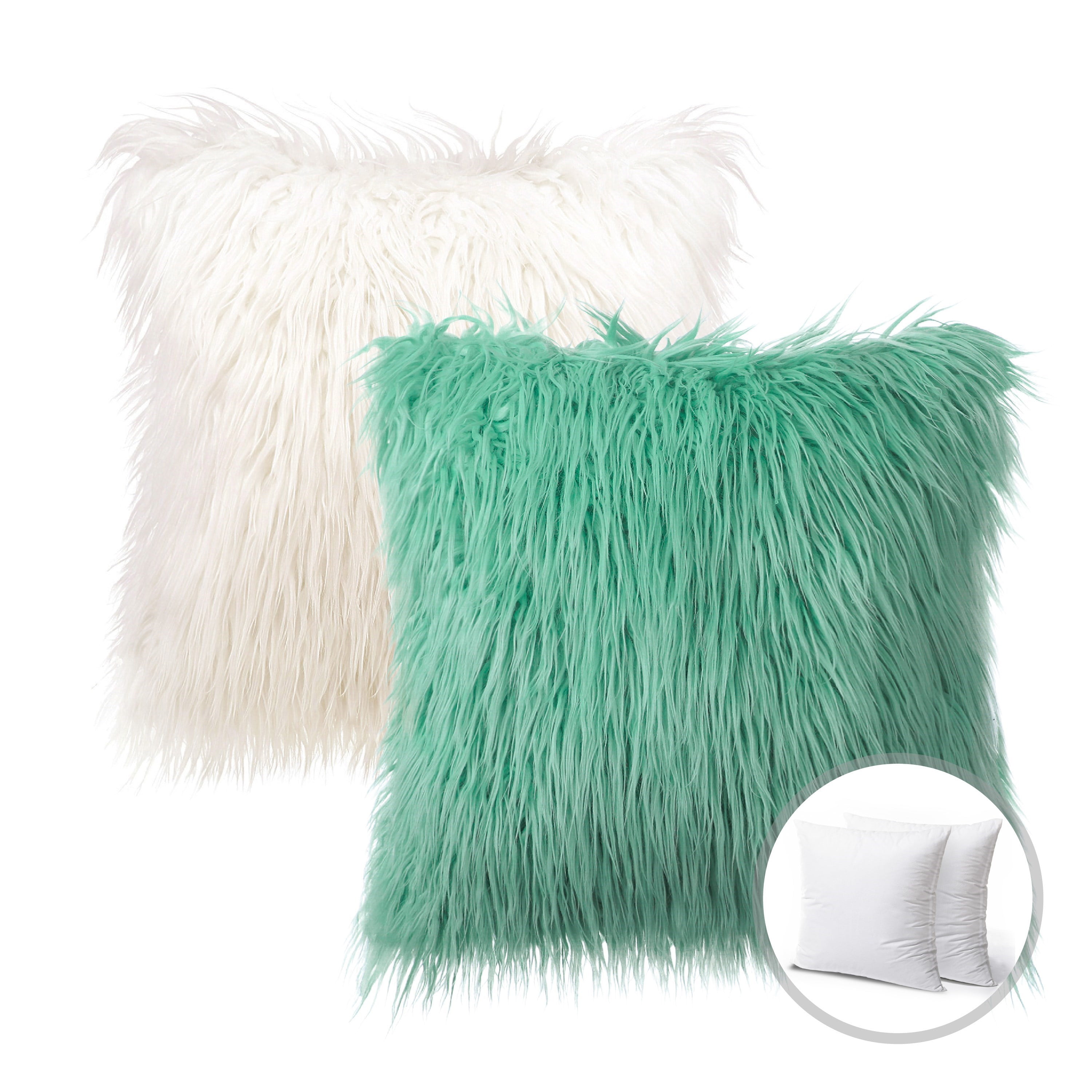 Phantoscope Christmas holiday Decorative Throw Pillow Set, Faux Fur Series Covers with inserts, 22" x 22", Turquoise and Off White, 2 Pack