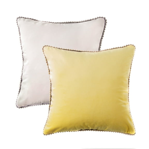 Phantoscope Christmas Decorative Throw Pillow Set, Particles Trimmed Velvet Series Covers, 18" x 18", Yellow and Off White, 2 Pack