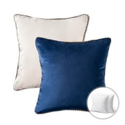 Phantoscope Christmas holiday Decorative Throw Pillow Set, Particles Trimmed Velvet Series Covers with inserts, 18" x 18", Navy and Off White, 2 Pack