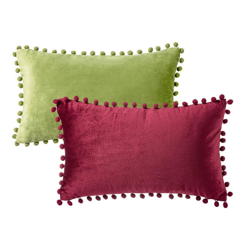 Phantoscope Christmas holiday Decorative Throw Pillow Set Pom Pom Velvet Series Covers 12