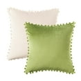 thumbnail image 1 of Phantoscope Christmas Decorative Throw Pillow Set, Pom Pom Velvet Series Covers, 20" x 20", Green and Off White, 2 Pack, 1 of 6