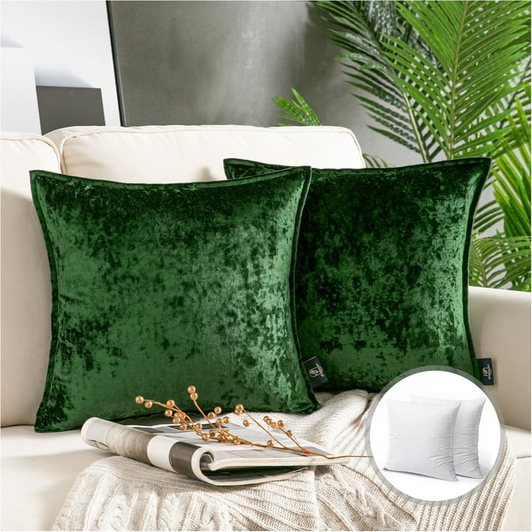 Phantoscope Christmas holiday Decorative Throw Pillow Set, Shiny Crushed  Velvet with Trim Series Covers with inserts, 18 x 18, Dark Green, 2 Pack