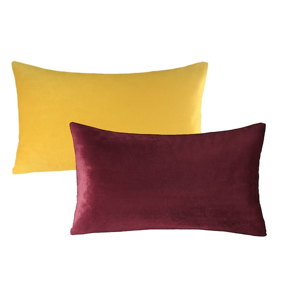Phantoscope Christmas Decorative Throw Pillow Set, Silky Velvet Series Covers, 12" x 20", Dark Red and Yellow, 2 Pack