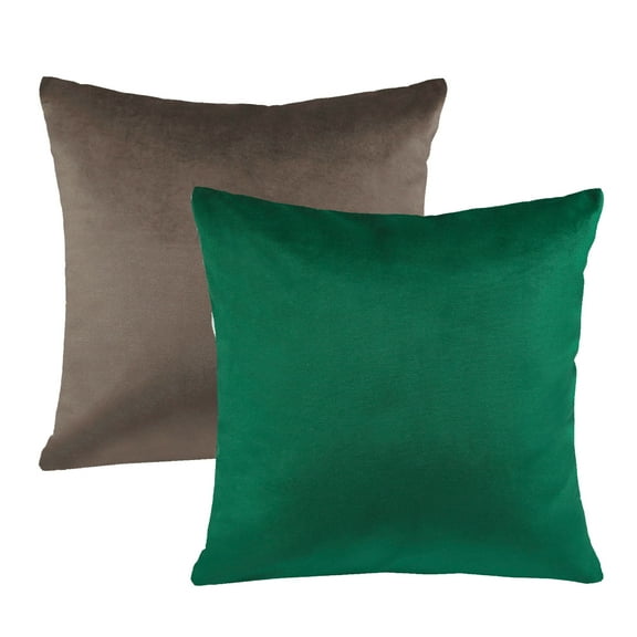 Phantoscope Christmas Decorative Throw Pillow Set, Silky Velvet Series Covers, 18" x 18", Green and Dark Coffee, 2 Pack