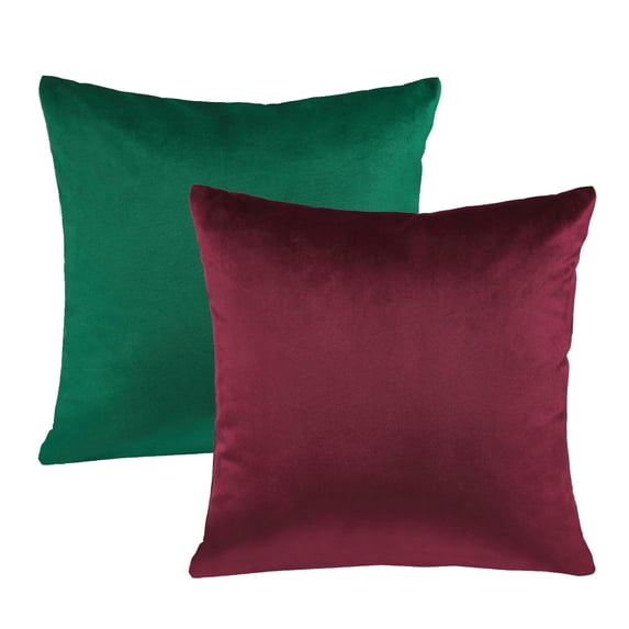 Phantoscope Christmas holiday Decorative Throw Pillow Set, Silky Velvet Series Covers, 18" x 18", Green and Dark Red, 2 Pack