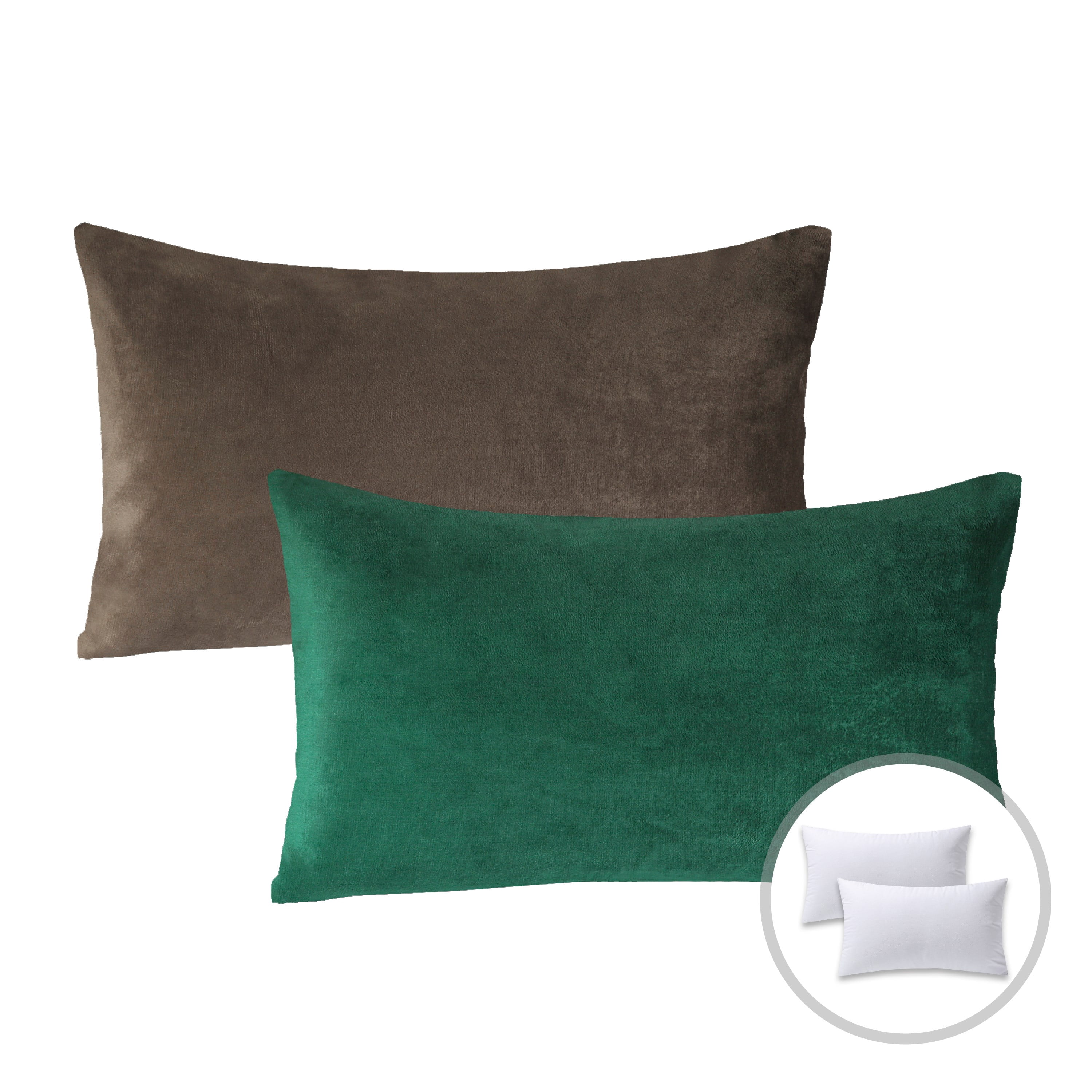 Phantoscope Christmas holiday Decorative Throw Pillow Set, Silky Velvet Series Covers with inserts, 12" x 20", Green and Dark Coffee, 2 Pack