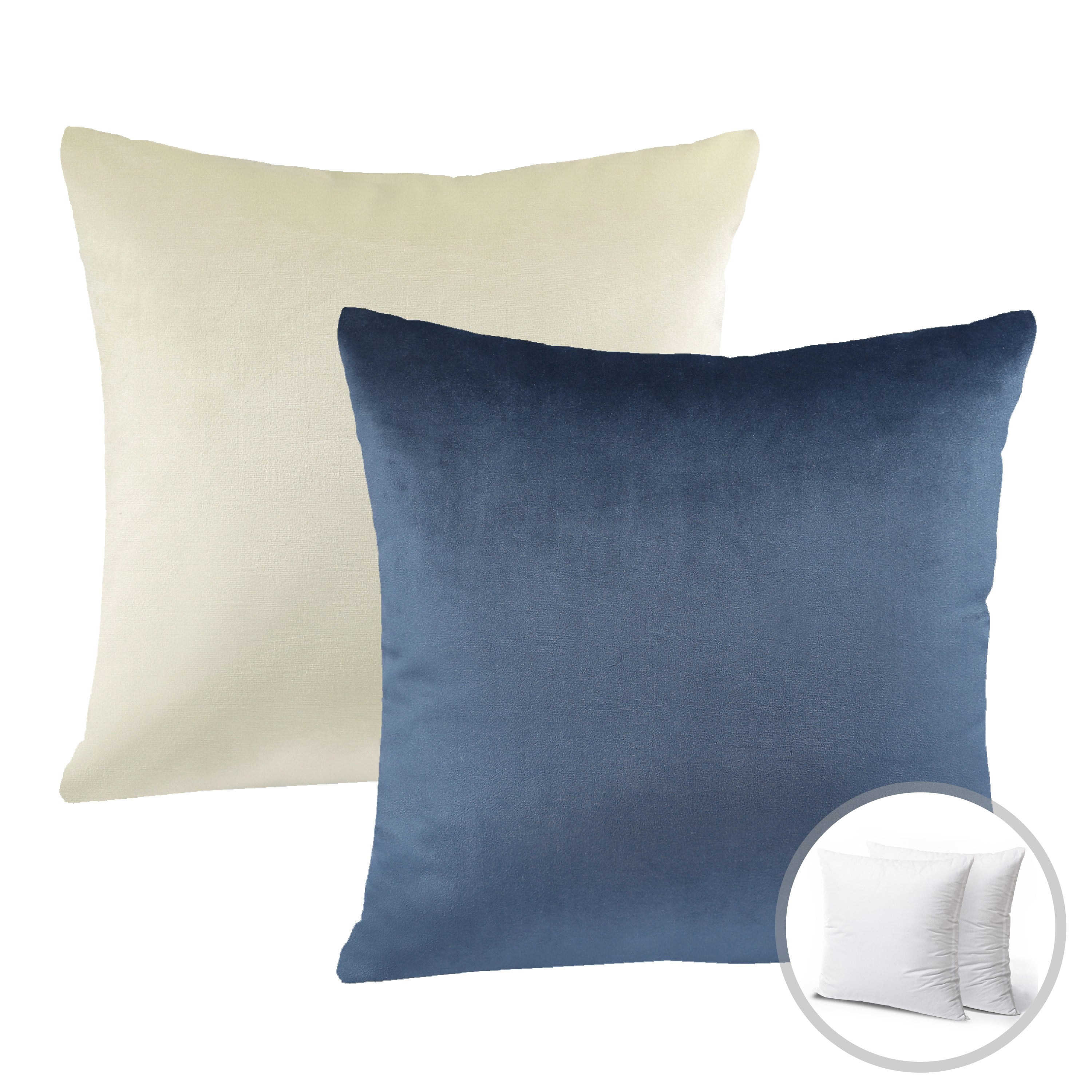 Phantoscope Christmas holiday Decorative Throw Pillow Set, Silky Velvet Series Covers with inserts, 18" x 18", Dark Blue and Off White, 2 Pack