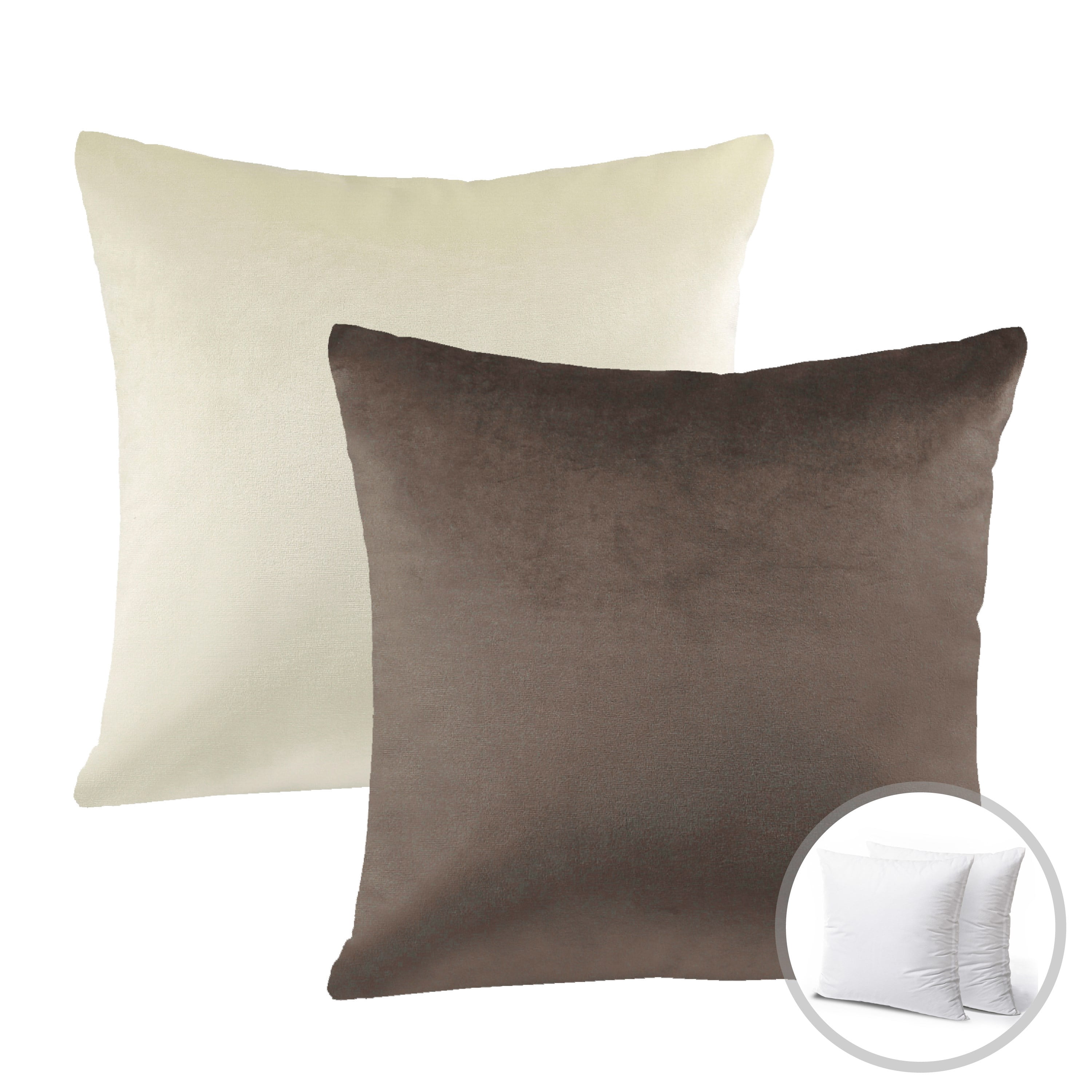 Phantoscope Christmas holiday Decorative Throw Pillow Set, Silky Velvet Series Covers with inserts, 18" x 18", Dark Coffee and Off White, 2 Pack