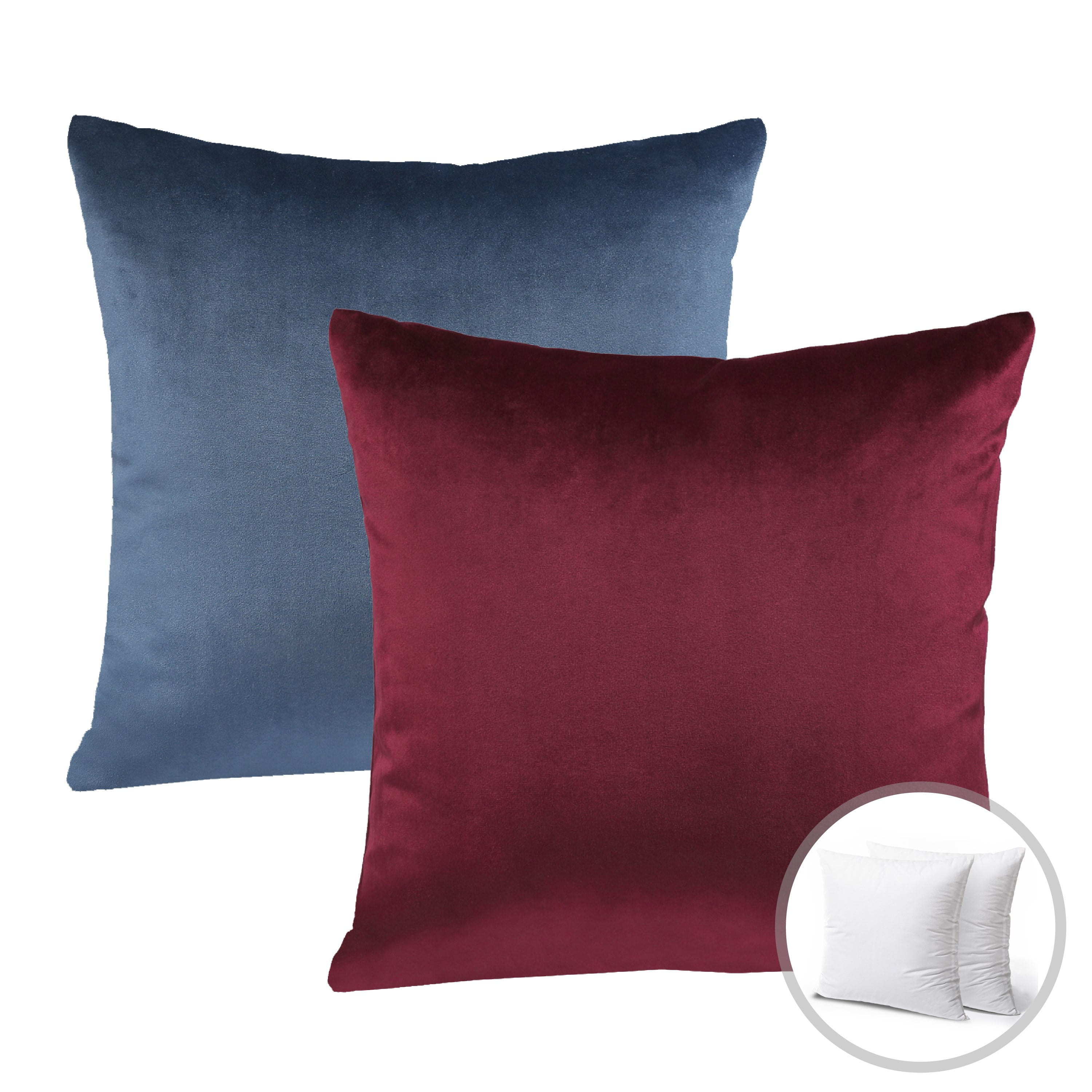 Phantoscope Christmas holiday Decorative Throw Pillow Set, Silky Velvet Series Covers with inserts, 18" x 18", Dark Red and Dark Blue, 2 Pack