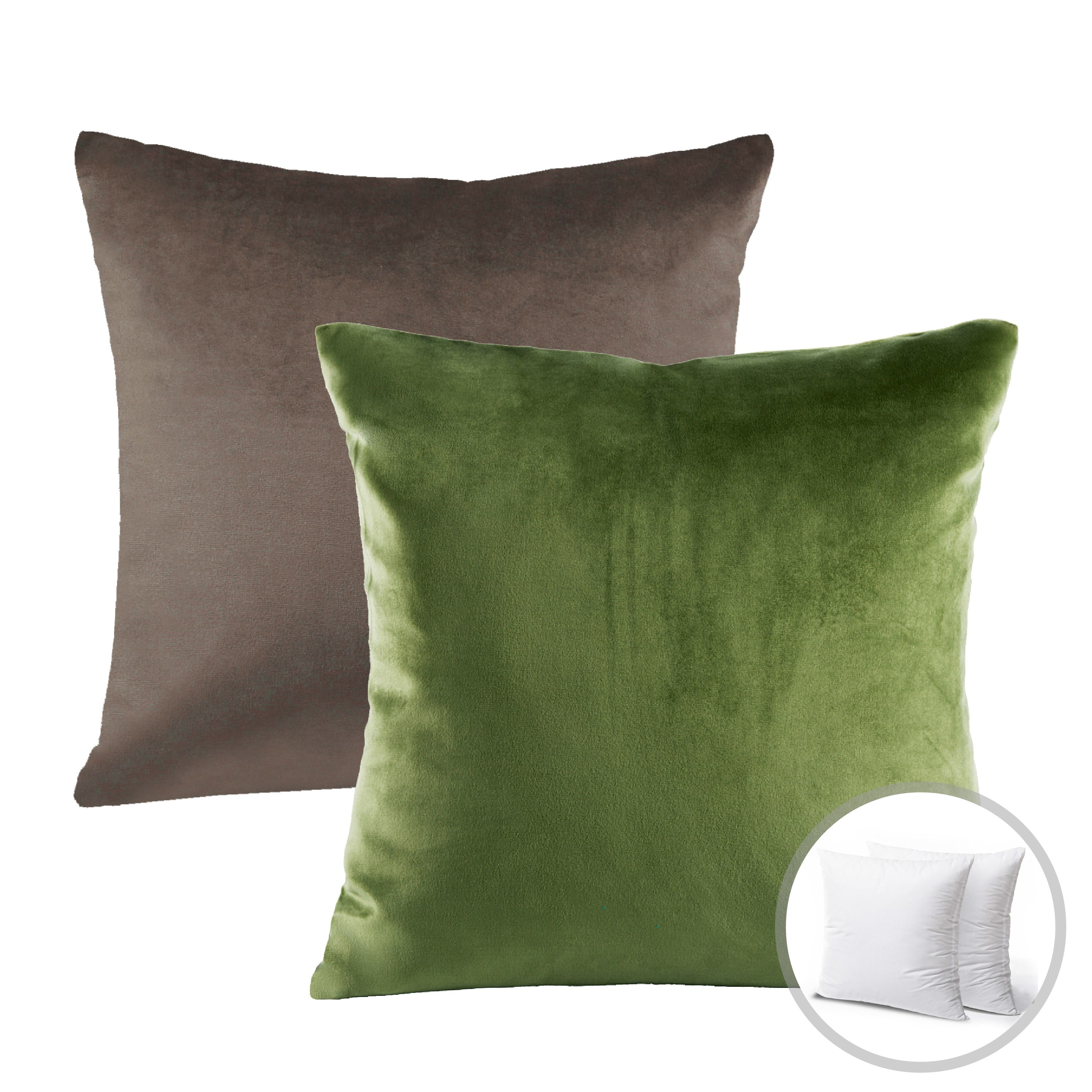 Phantoscope Christmas holiday Decorative Throw Pillow Set, Silky Velvet Series Covers with inserts, 18" x 18", Light Green and Dark Coffee, 2 Pack