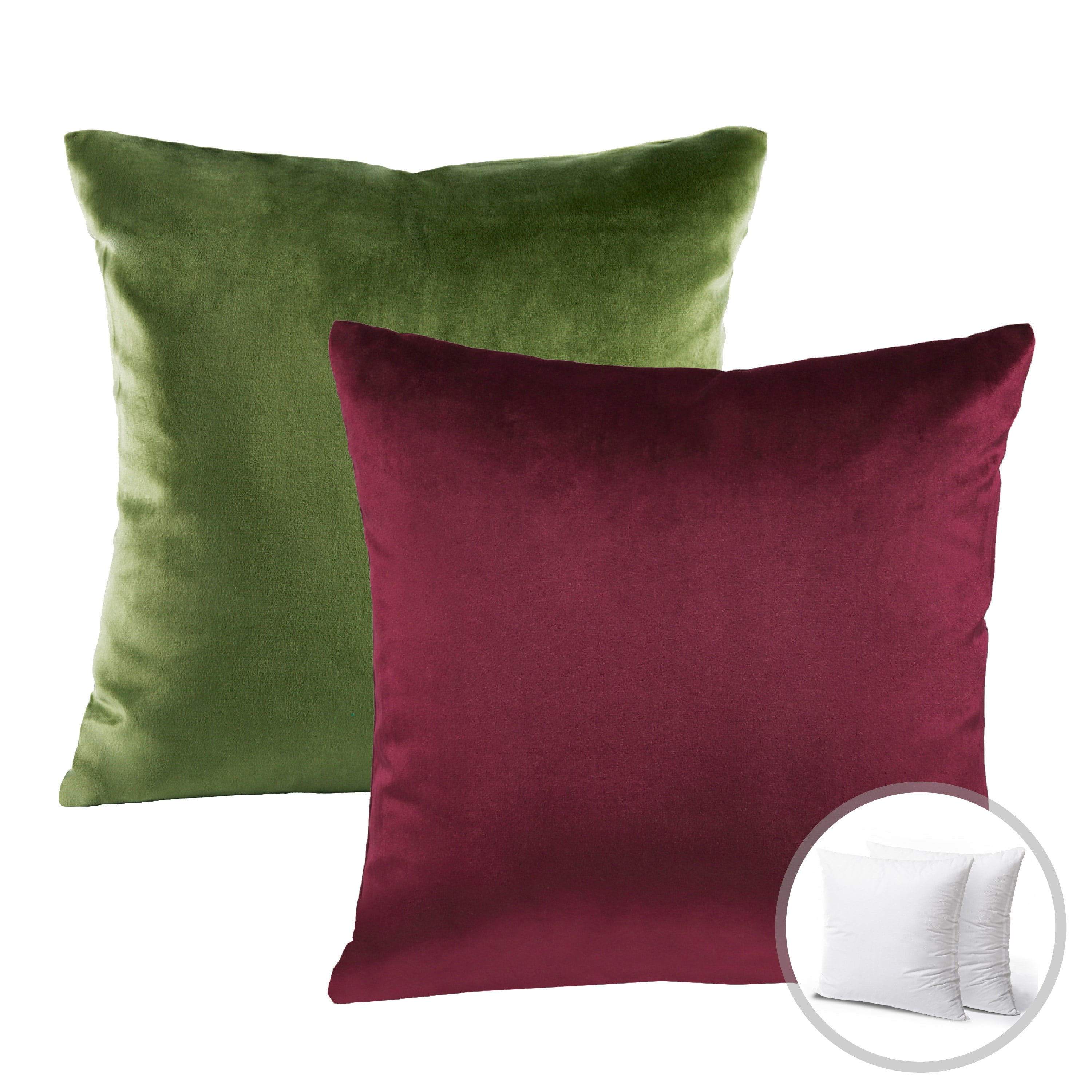 Phantoscope Christmas holiday Decorative Throw Pillow Set, Silky Velvet Series Covers with inserts, 18" x 18", Light Green and Dark Red, 2 Pack