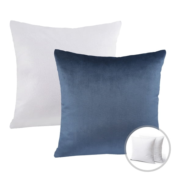 Phantoscope Christmas holiday Decorative Throw Pillow Set, Silky Velvet Series Covers with inserts, 20" x 20", Dark Blue and White, 2 Pack