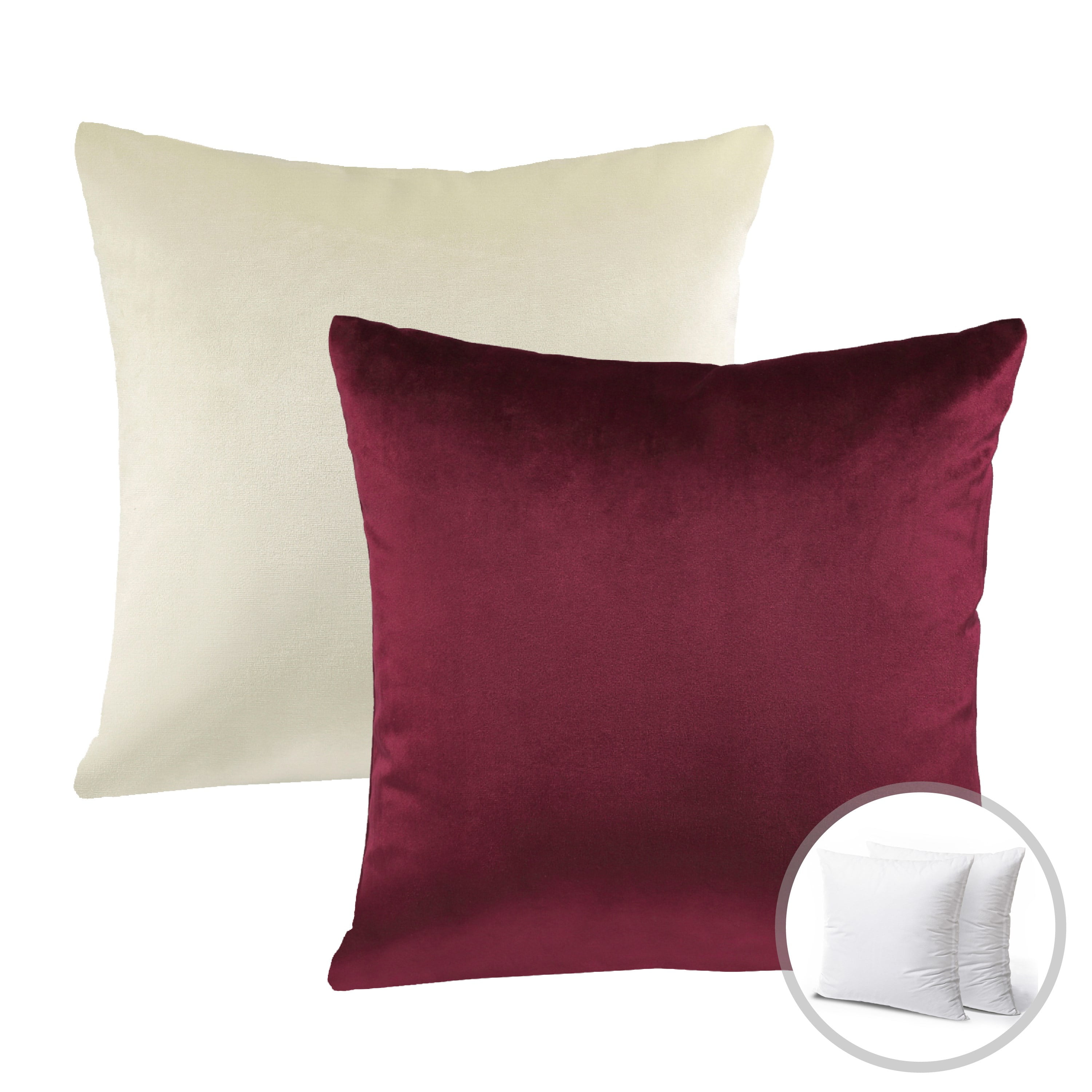 Phantoscope Christmas holiday Decorative Throw Pillow Set, Silky Velvet Series Covers with inserts, 20" x 20", Dark Red and Off White, 2 Pack