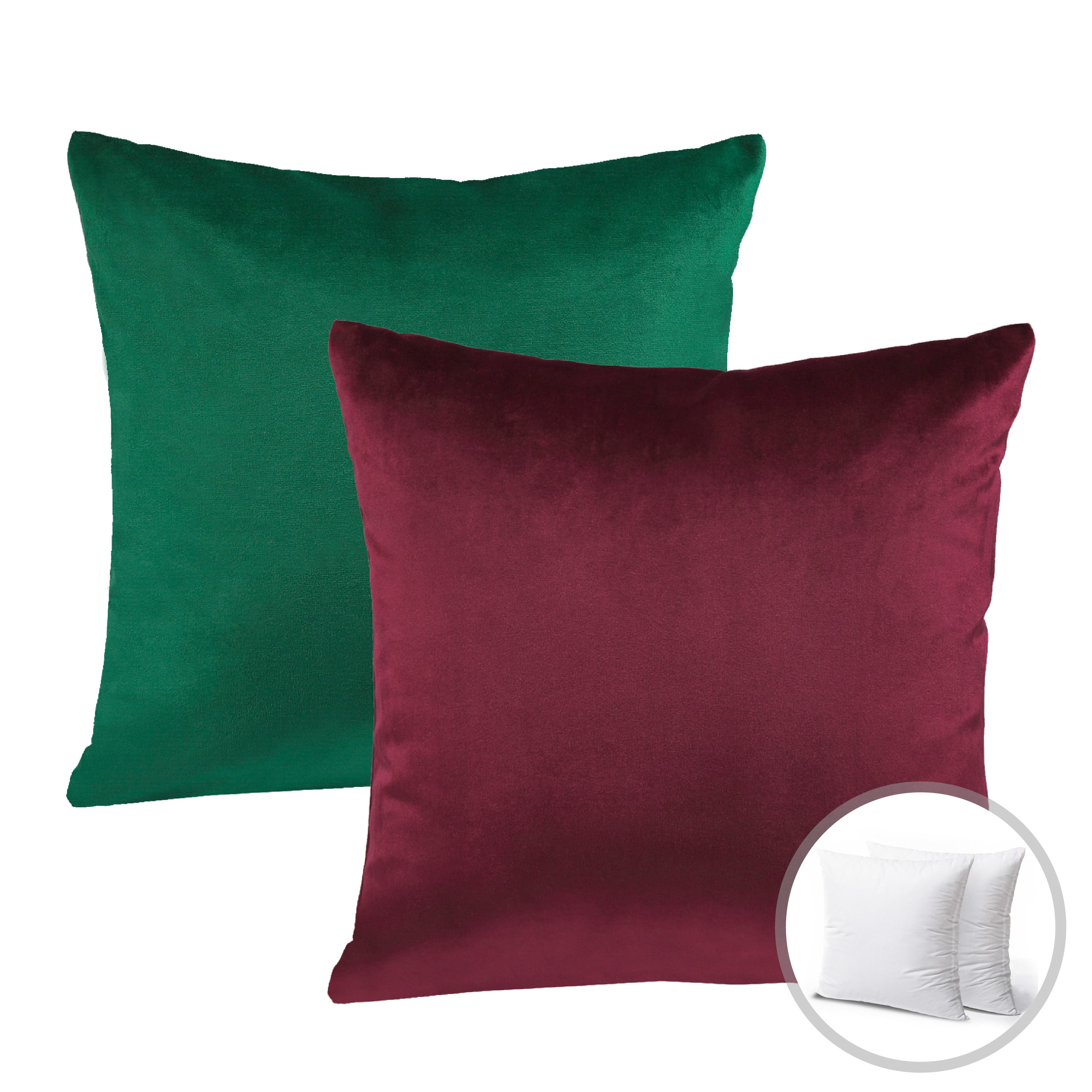 Phantoscope Christmas holiday Decorative Throw Pillow Set, Silky Velvet Series Covers with inserts, 20" x 20", Green and Dark Red, 2 Pack