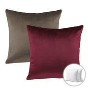 Phantoscope Christmas holiday Decorative Throw Pillow Set, Silky Velvet Series Covers with inserts, 22" x 22", Dark Coffee and Dark Red, 2 Pack
