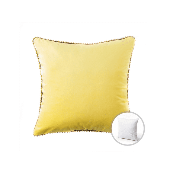 Phantoscope Christmas holiday Decorative Throw Pillow with insert, Particles Trimmed Velvet Series, 18" x 18", Yellow, 1 Pack