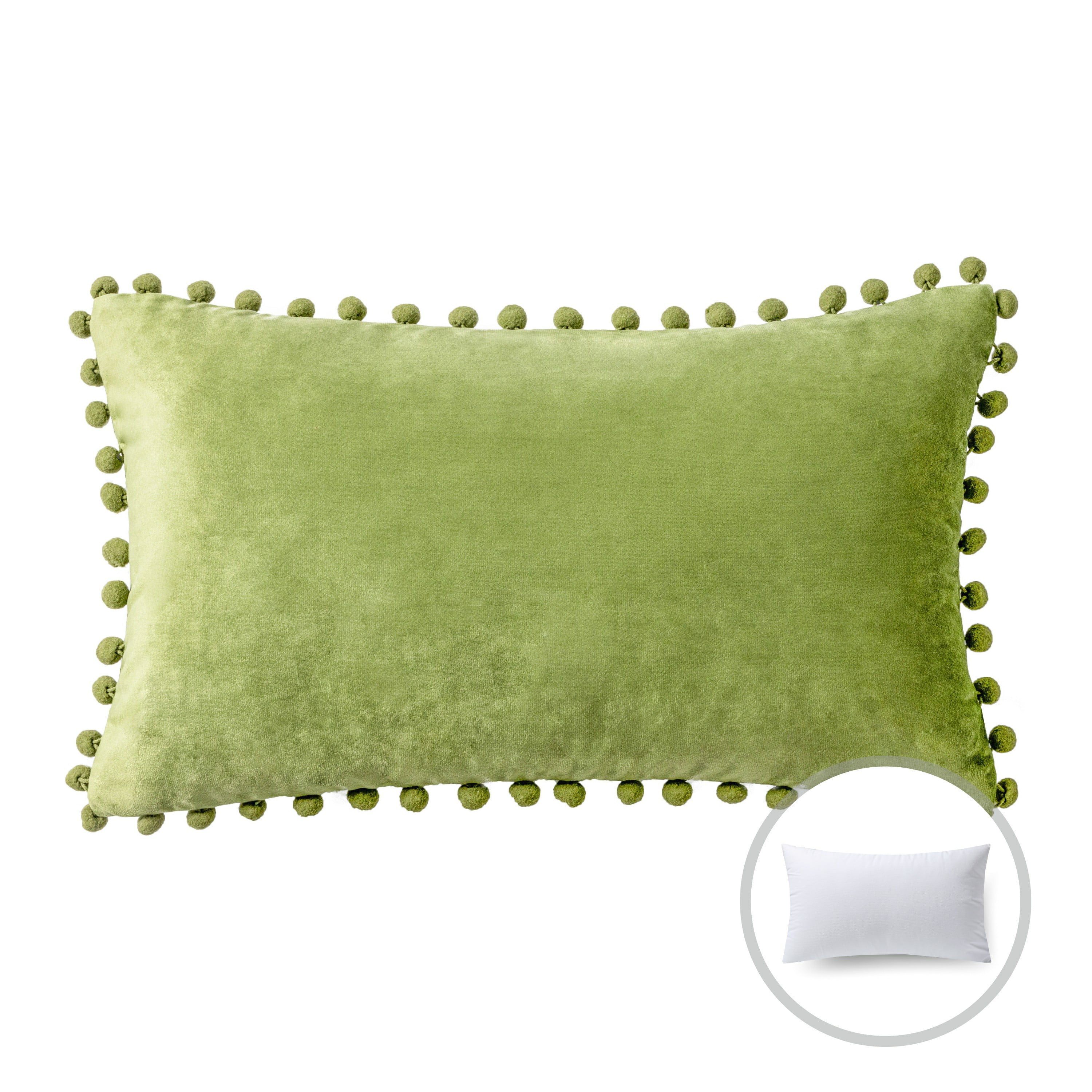 Phantoscope Christmas holiday Decorative Throw Pillow with insert, Pom Pom Velvet Series, 12" x 20", Green, 1 Pack
