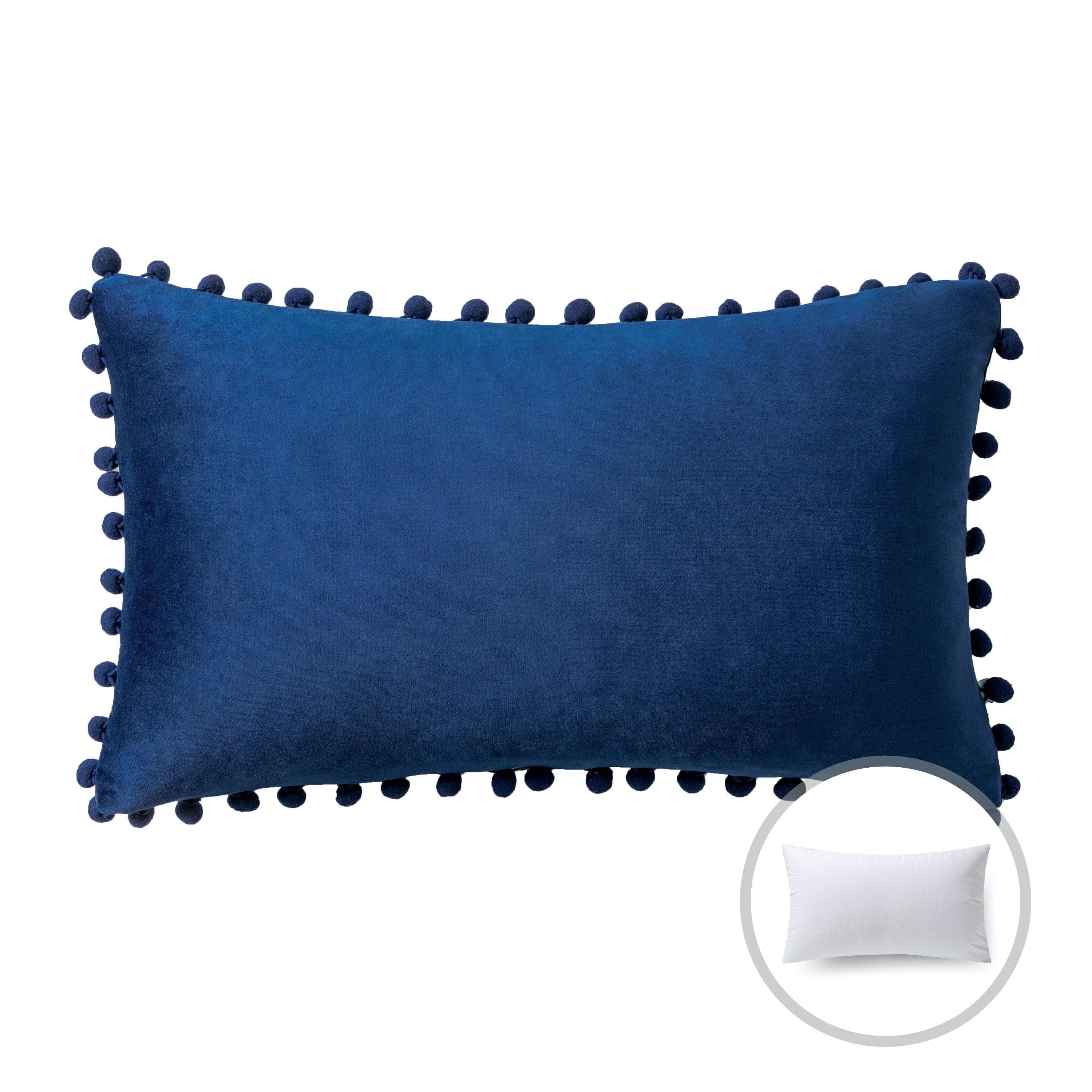Phantoscope Christmas holiday Decorative Throw Pillow with insert, Pom Pom Velvet Series, 12" x 20", Navy, 1 Pack