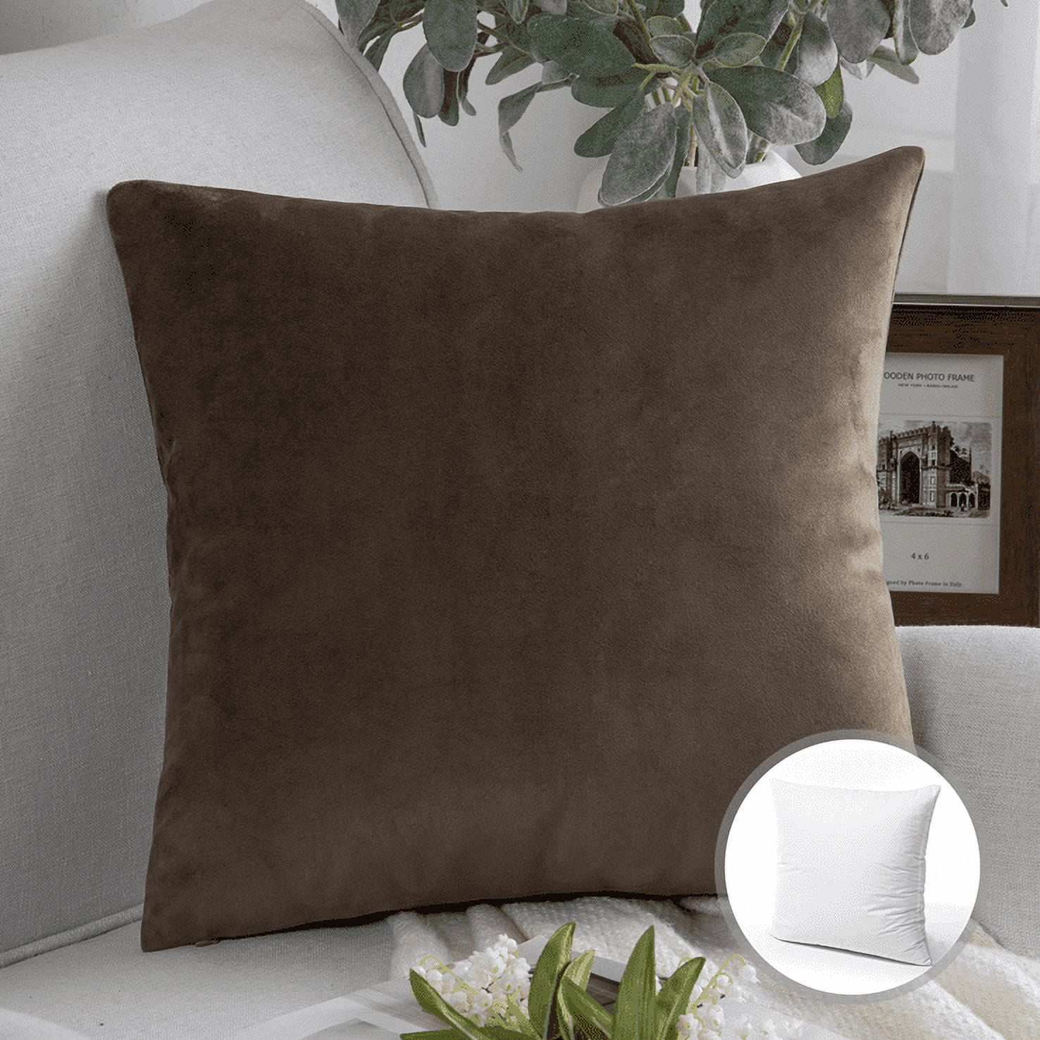 Phantoscope Christmas holiday Decorative Throw Pillow with insert, Silky Velvet Series, 18" x 18", Dark Coffee, 1 Pack