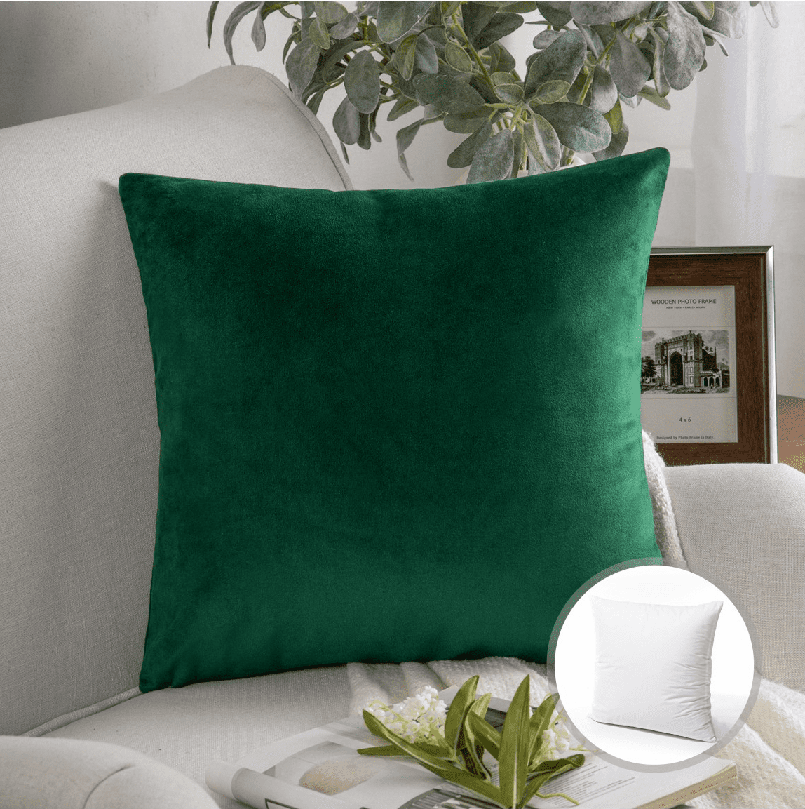 Phantoscope Christmas holiday Decorative Throw Pillow with insert, Silky Velvet Series, 18" x 18", Green, 1 Pack