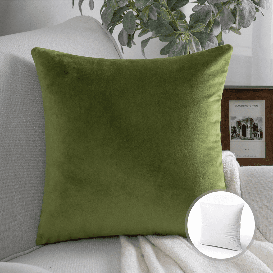 Phantoscope Christmas holiday Decorative Throw Pillow with insert, Silky Velvet Series, 18" x 18", Light Green, 1 Pack