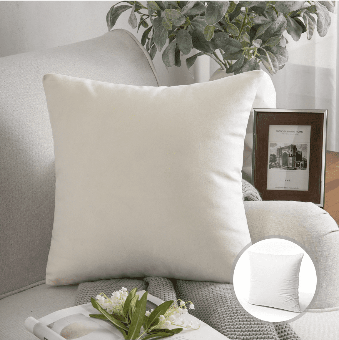 Phantoscope Christmas holiday Decorative Throw Pillow with insert, Silky Velvet Series, 18" x 18", Off White, 1 Pack