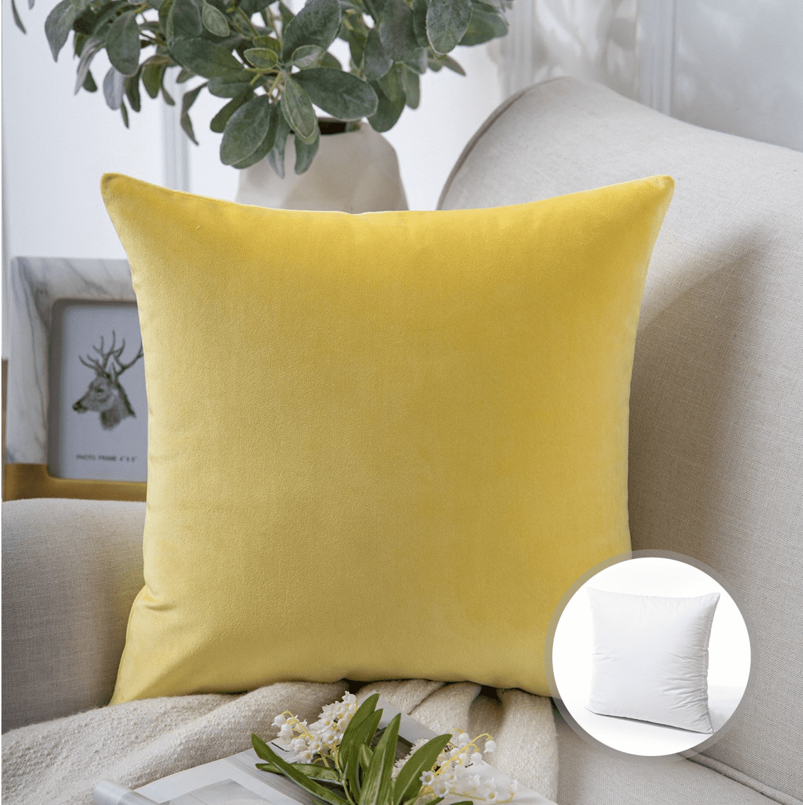 Phantoscope Christmas holiday Decorative Throw Pillow with insert, Silky Velvet Series, 18" x 18", Yellow, 1 Pack