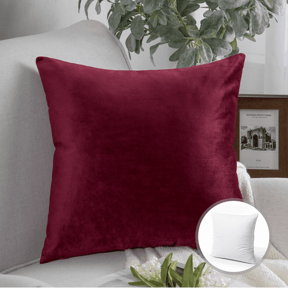 Phantoscope Christmas holiday Decorative Throw Pillow with insert, Silky Velvet Series, 20" x 20", Dark Red, 1 Pack