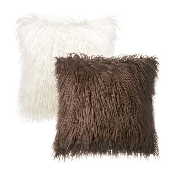 Phantoscope Christmas Faux Fur Series Decorative Throw Pillow Covers, 22" x 22", Off White and Dark Purple, 2 Pack