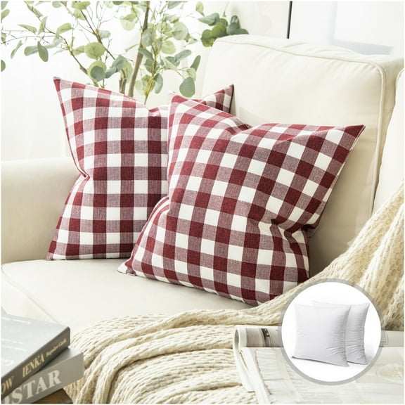 Phantoscope Classic Checkers Series 18” x 18” Red/White Polyester Decorative Throw Pillows, Set of 2
