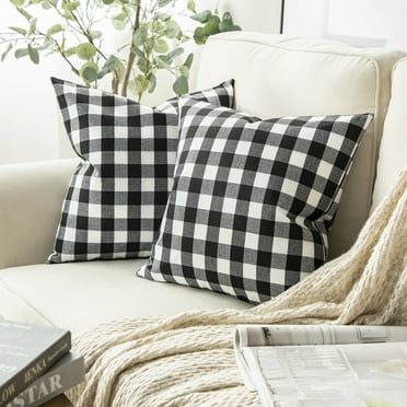 Phantoscope Classic Checkers Series Retro Plaids Square Decorative Throw Pillow with Insert, 18" x 18", Black, White, 2 Pack