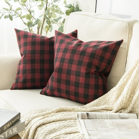 Phantoscope Christmas Decorative Classic Checkers Series Throw Pillow Covers, 18" x 18", Red and Black, 2 Pack