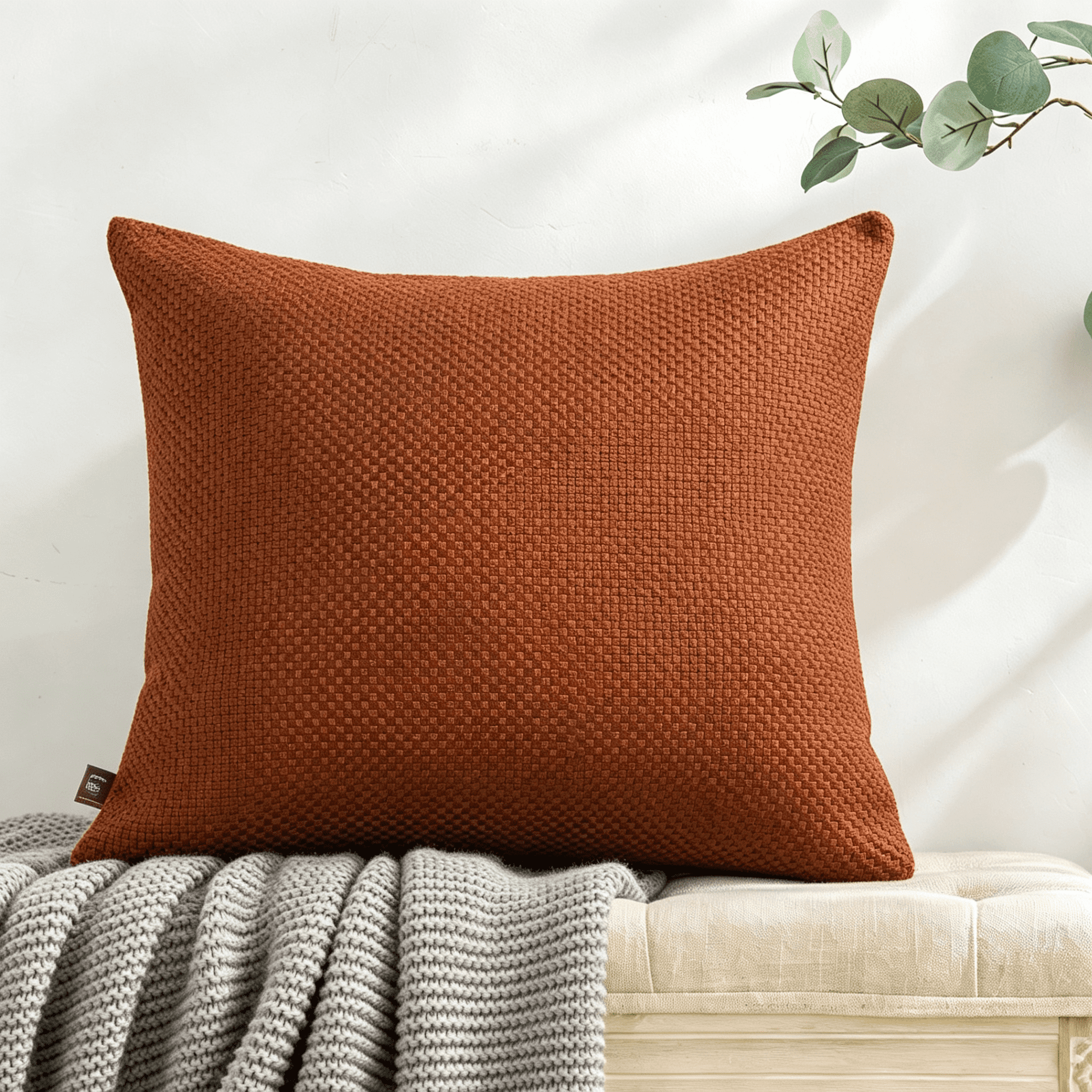 Phantoscope Classic Plaid Decorative Throw Pillow with Insert, 18 x 18 in, Deep Coffee, 1 Pack