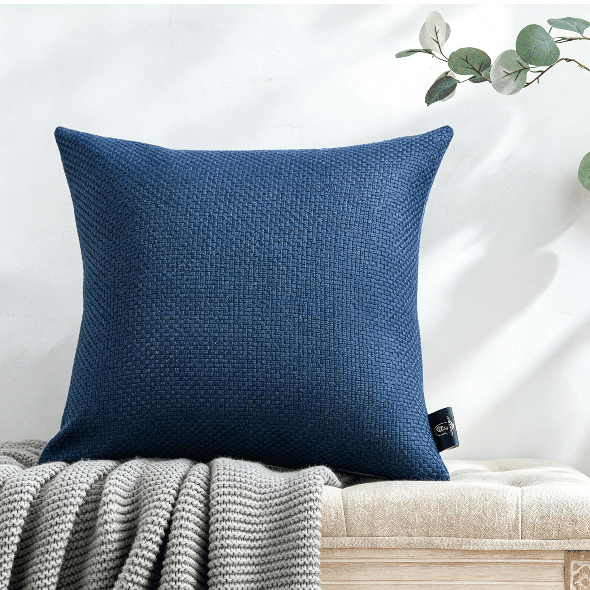 Phantoscope Classic Plaid Decorative Throw Pillow with Insert, 20 x 20 in, Navy Blue, 1 Pack