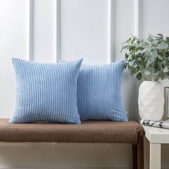 Phantoscope Corduroy Velvet Throw Pillow Covers 18x18 Set of 2, Soft Textured Decorative Cushion Cases for Sofa Couch Bed, Farmhouse Style, Light Blue (Pillow Covers Only)