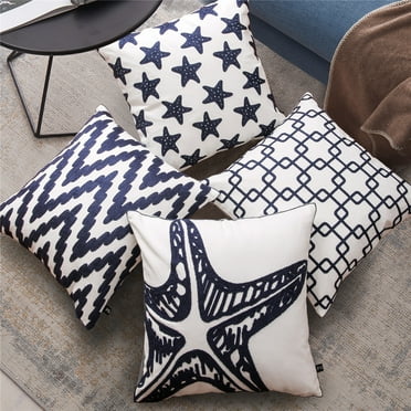 Phantoscope Cotton Embroidery Series Decorative Throw Pillow Cover, 18" x 18", Blue, 4 Pack