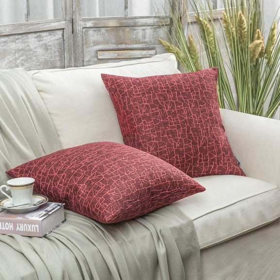 Phantoscope Crack Texture Series Decorative Throw pillow, Red, 18" x 18", 2 Pack