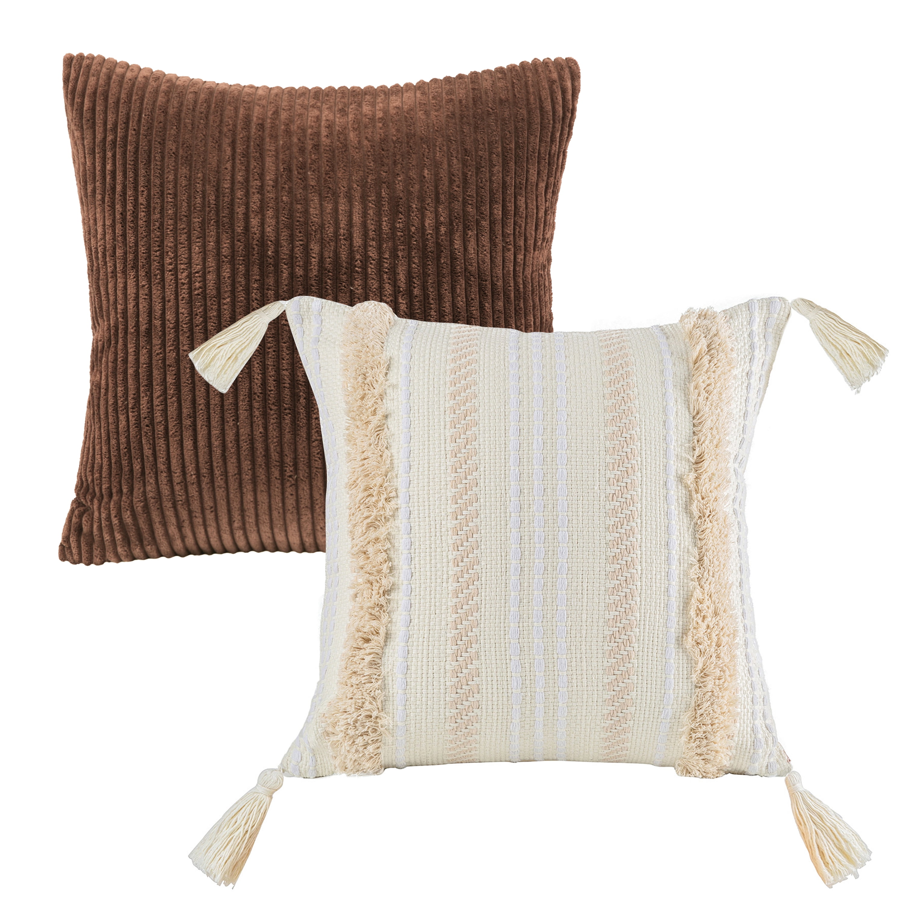 Phantoscope Decorative Throw Pillow Set, Soft Corduroy Striped Velvet