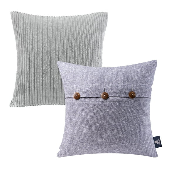 Phantoscope 18” x 18” Light Gray & Light Purple Striped Velvet Throw Pillows, 2 Count