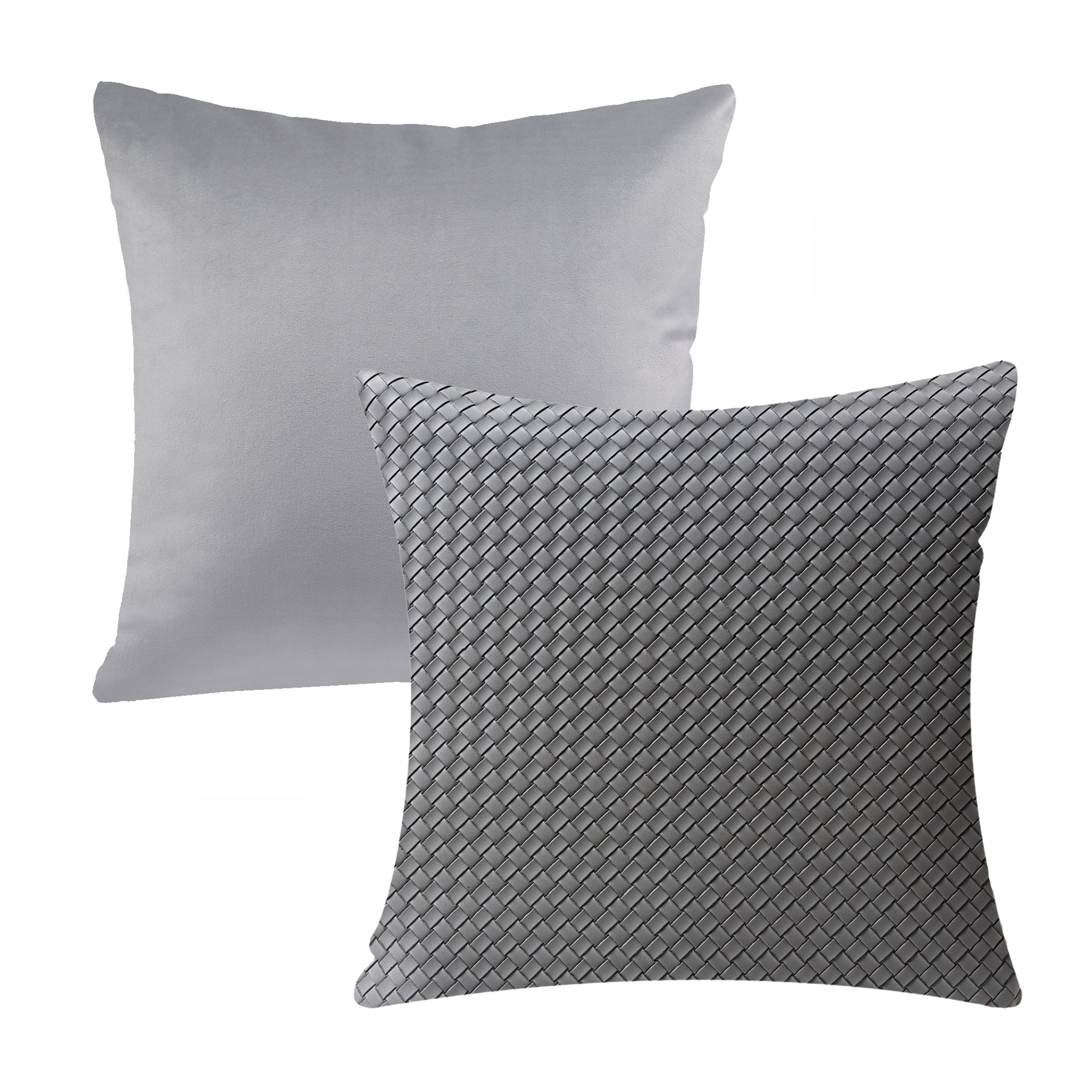 Phantoscope Decorative Throw Pillow Set, Soft Silky Velvet & Modern Faux Leather Woven Series Cushion Bundle, for Sofa Couch Bedroom, Light Gray, 18" x 18"