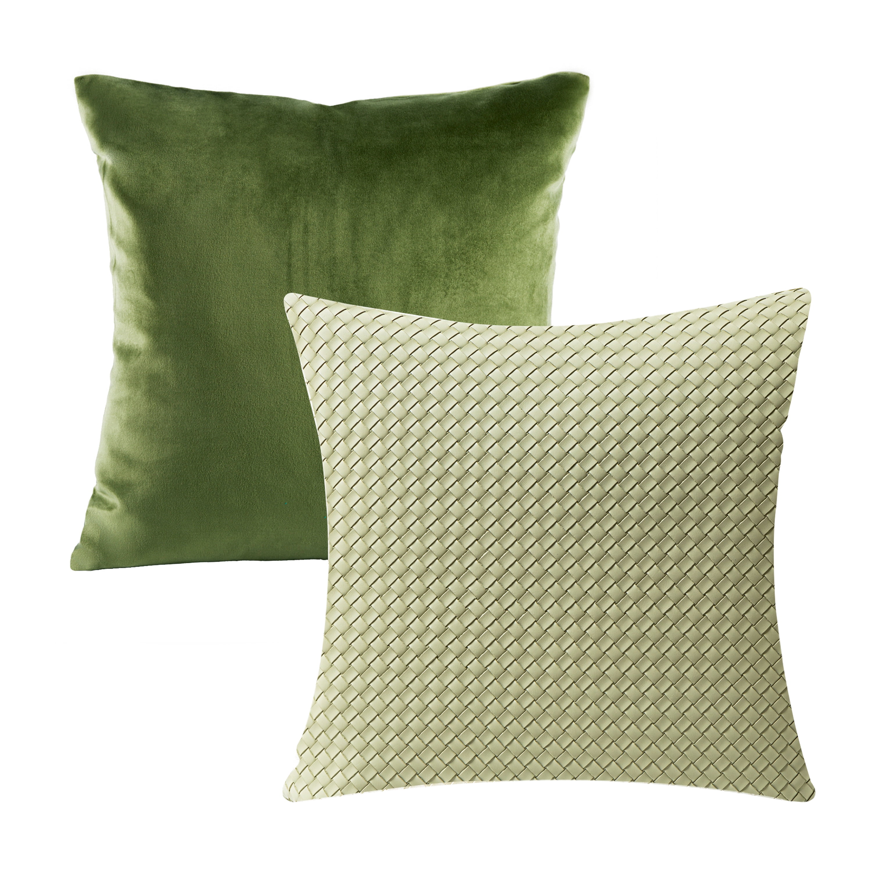 Phantoscope Decorative Throw Pillow Set, Soft Silky Velvet & Modern Faux Leather Woven Series Cushion Bundle, for Sofa Couch Bedroom, Light Green, 18" x 18"