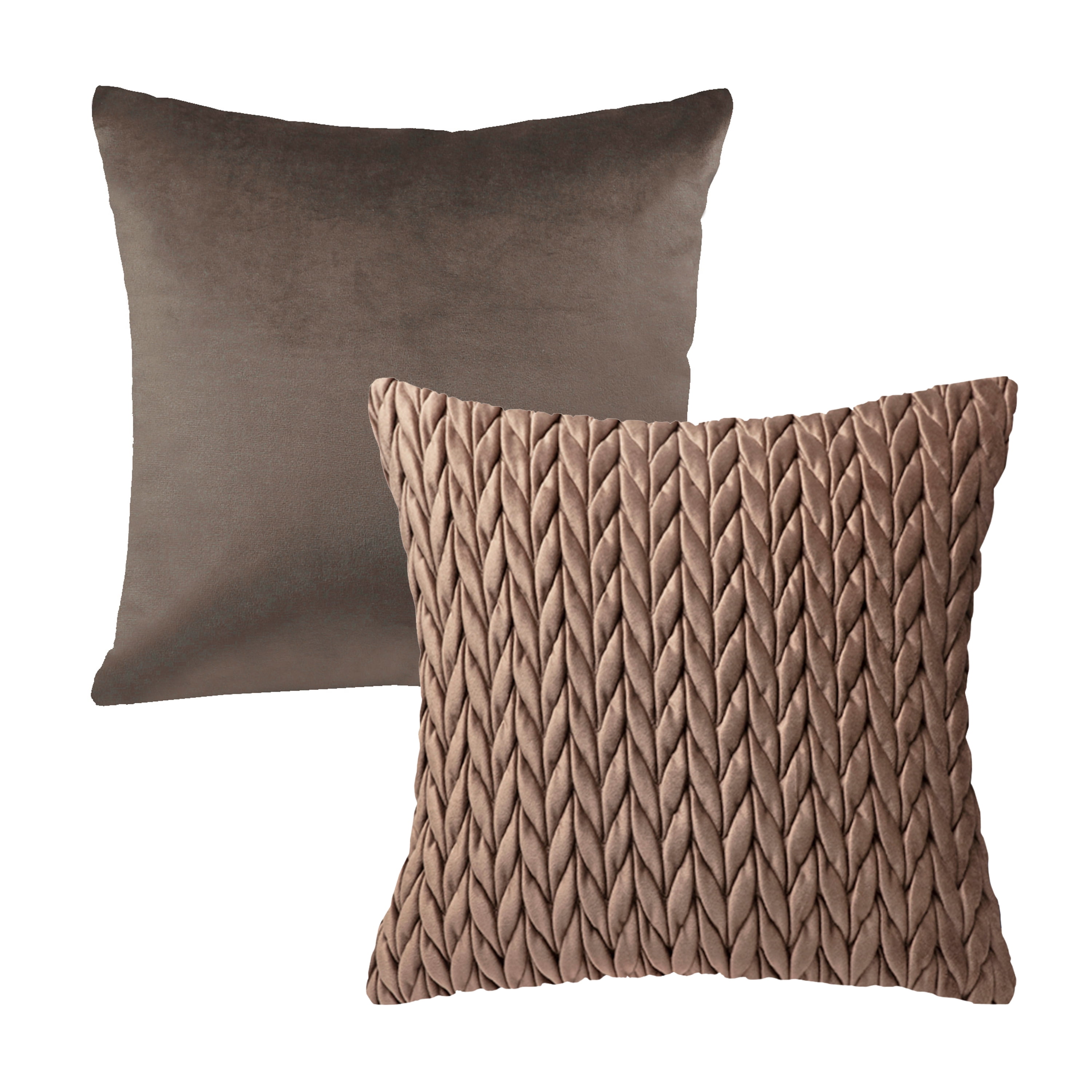 Phantoscope Decorative Throw Pillow Set, Soft Silky Velvet & Quilt Striped Velvet Series Cushion Bundle, for Sofa Couch Bedroom, Dark Coffee, 18" x 18"